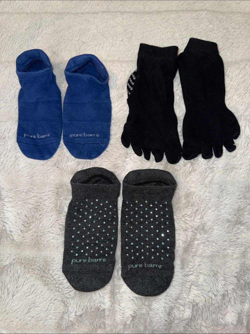 Pure Barre by Tavi Non-Slip Sock Trio - Blue, Black, Charcoal